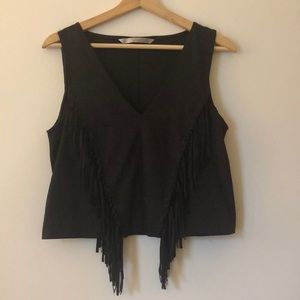 Zara Suede Fringe Crop Top - Small